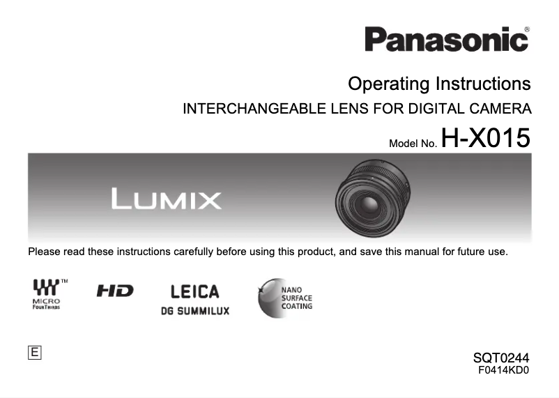 Page 1 of the manual User Manual Panasonic Lumix H-X015