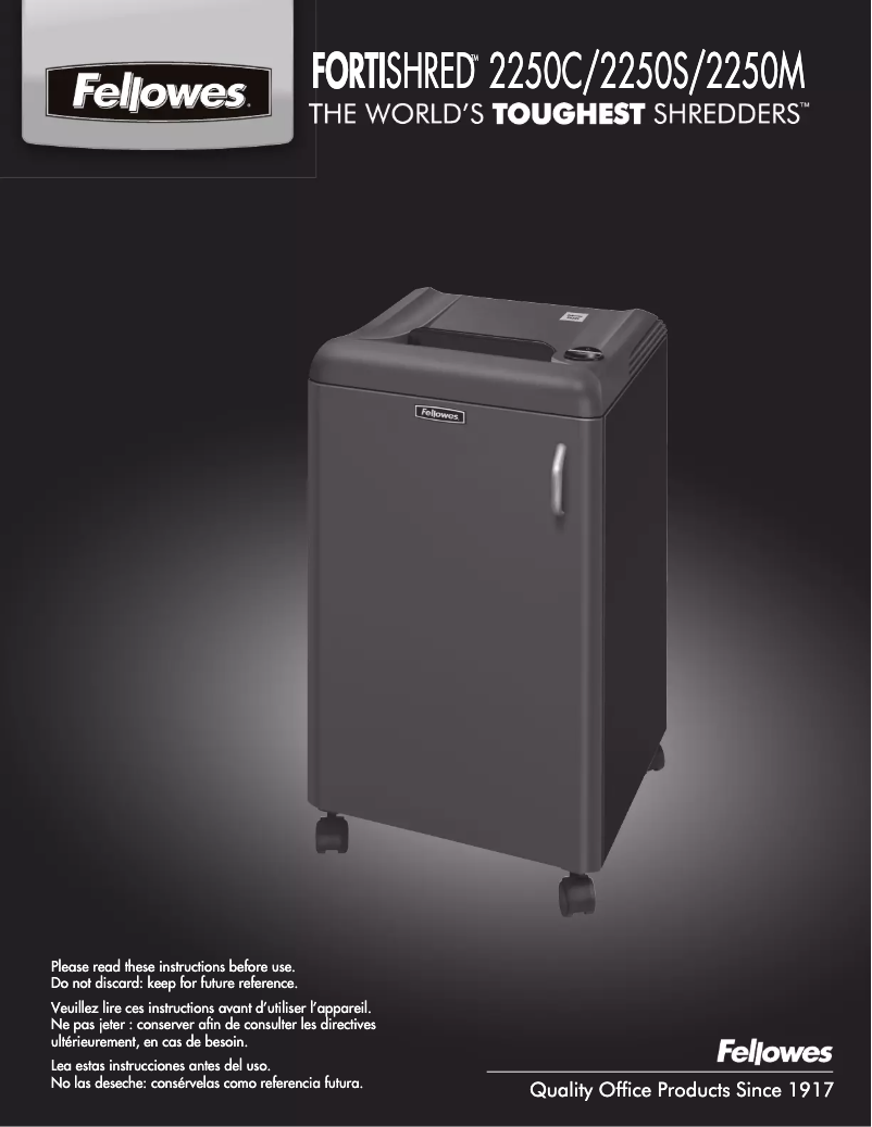 First page image of the manual for Fortishred 2250S