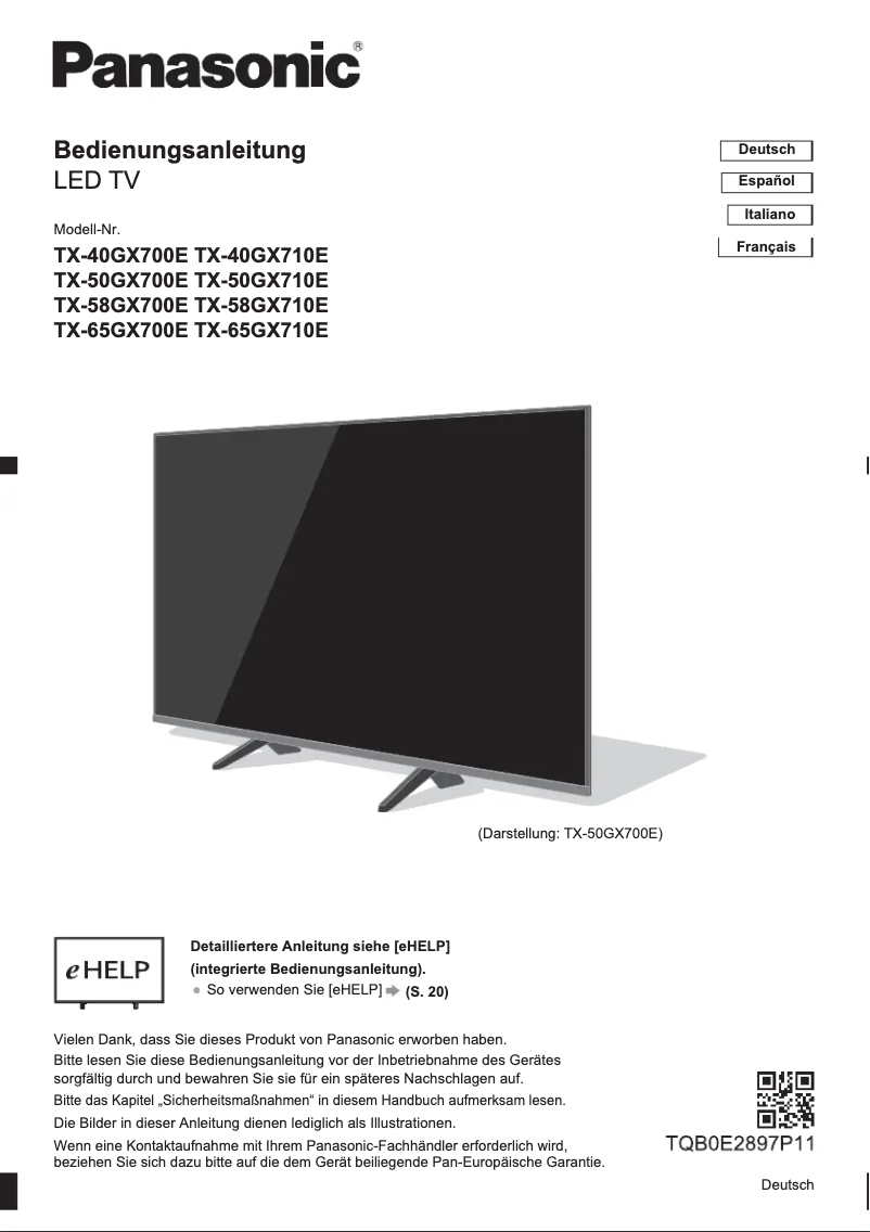 First page image of the manual for TX-58GX700E