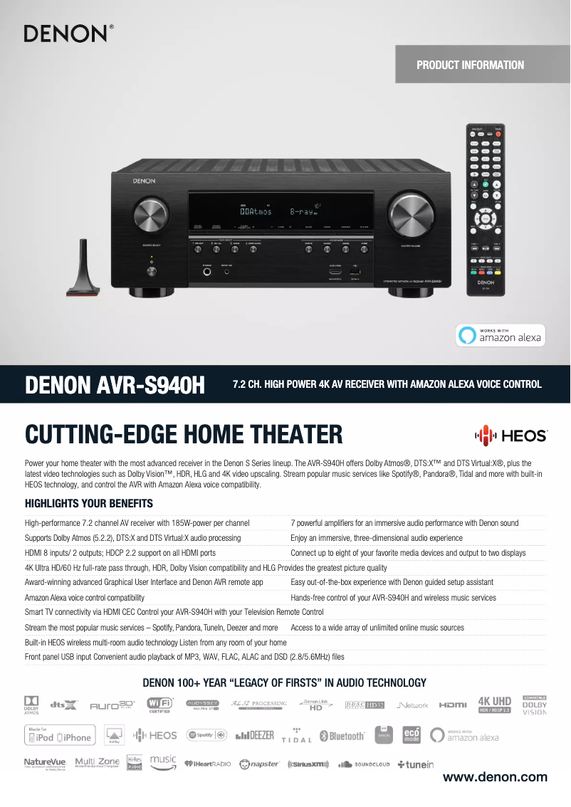 First page image of the manual for AVR-S940H