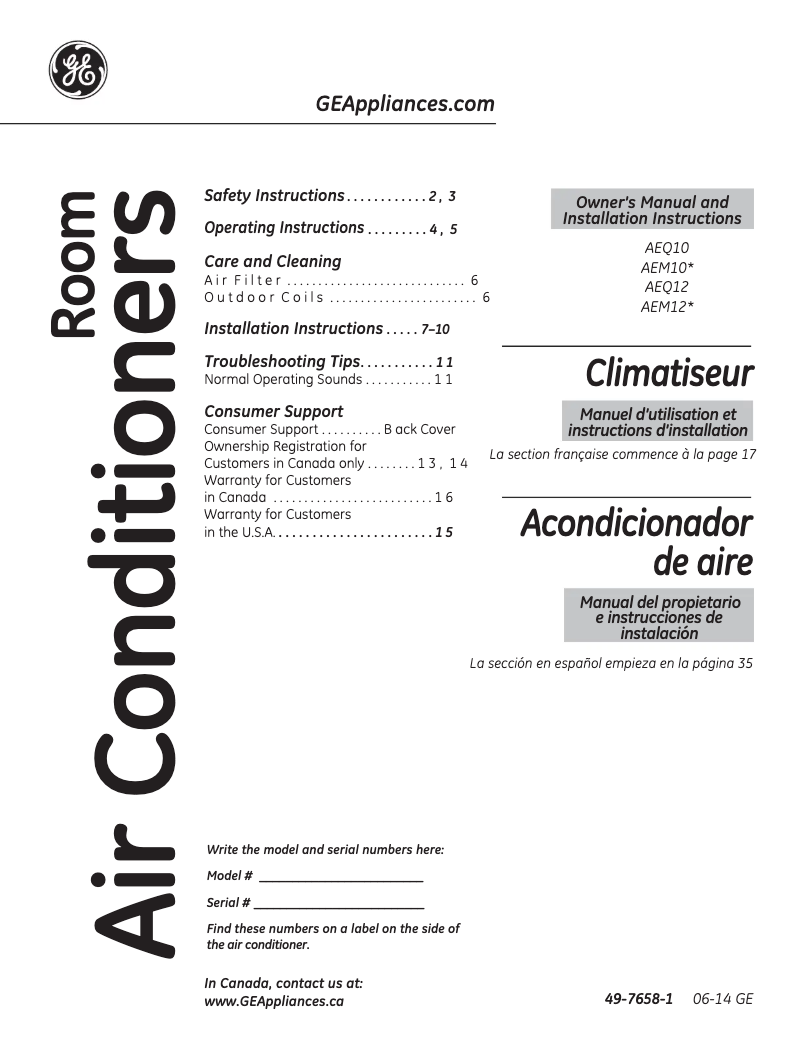 First page image of the manual for AEQ10AS