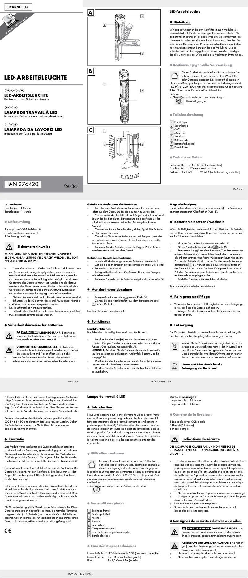 Page 1 of the manual User Manual Livarno Lux IAN 276420