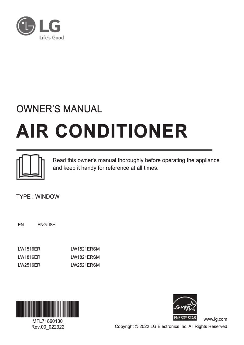 First page image of the manual for LW1816ER