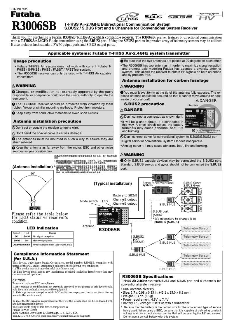 Page 1 of the manual User Manual Futaba R3006SB