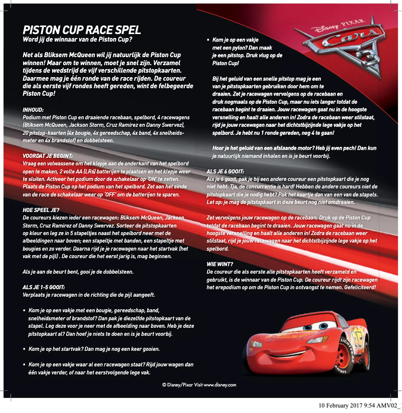 Page 1 of the manual User Manual Jumbo Disney Cars 3: Piston cup race