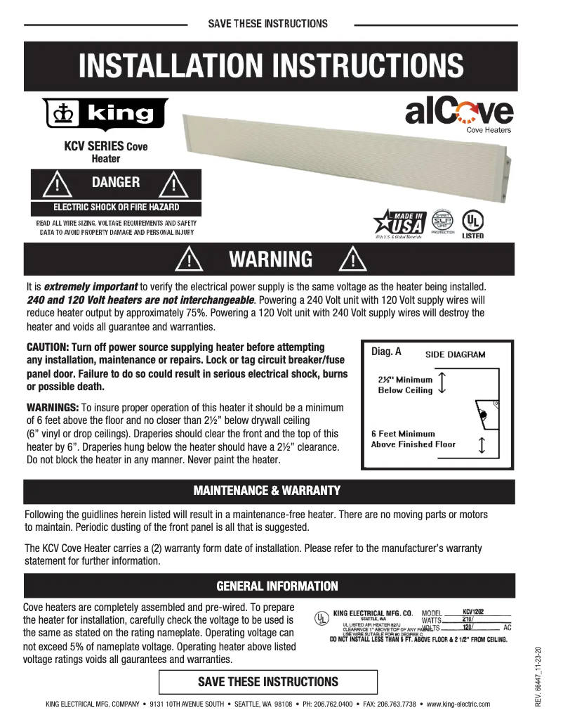 First page image of the manual for KCV2404-W
