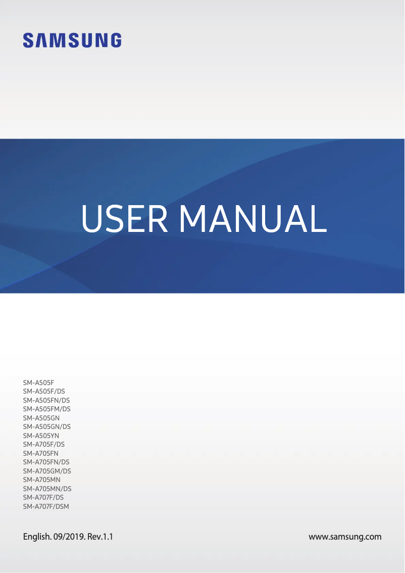 First page image of the manual for Galaxy A70s