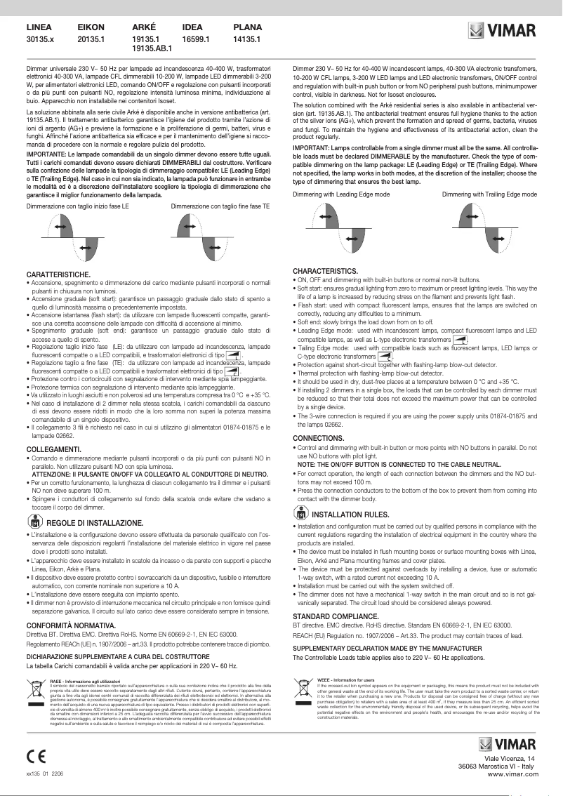 Page 1 of the manual User Manual Vimar 30135.G