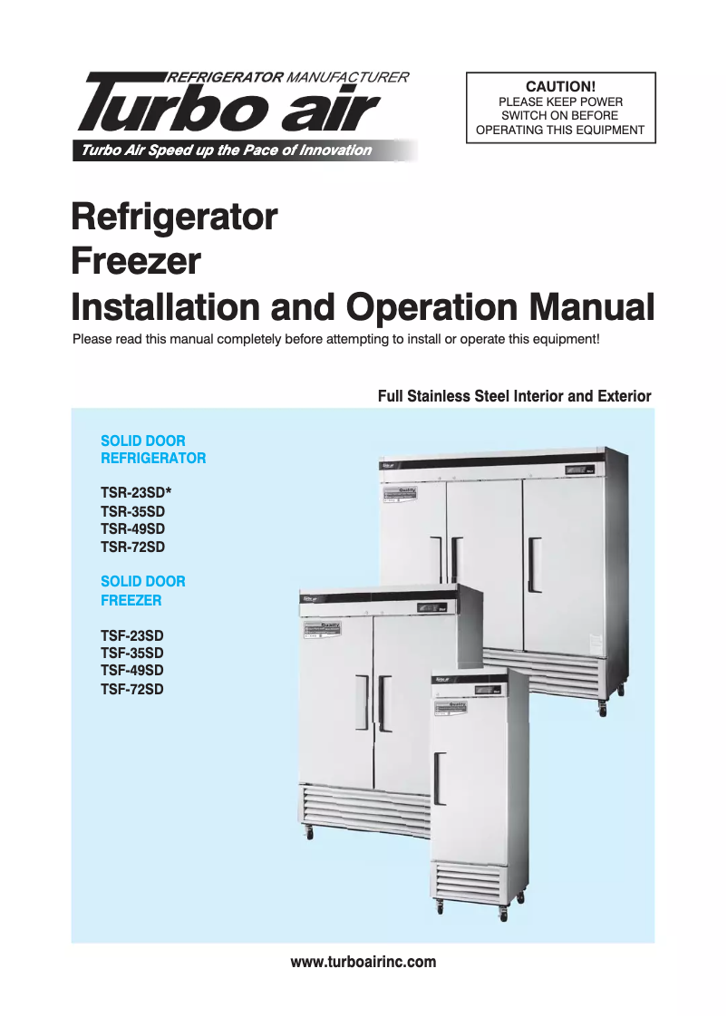 Page 1 of the manual Use and Maintenance Manual Turbo air TSR-23SD