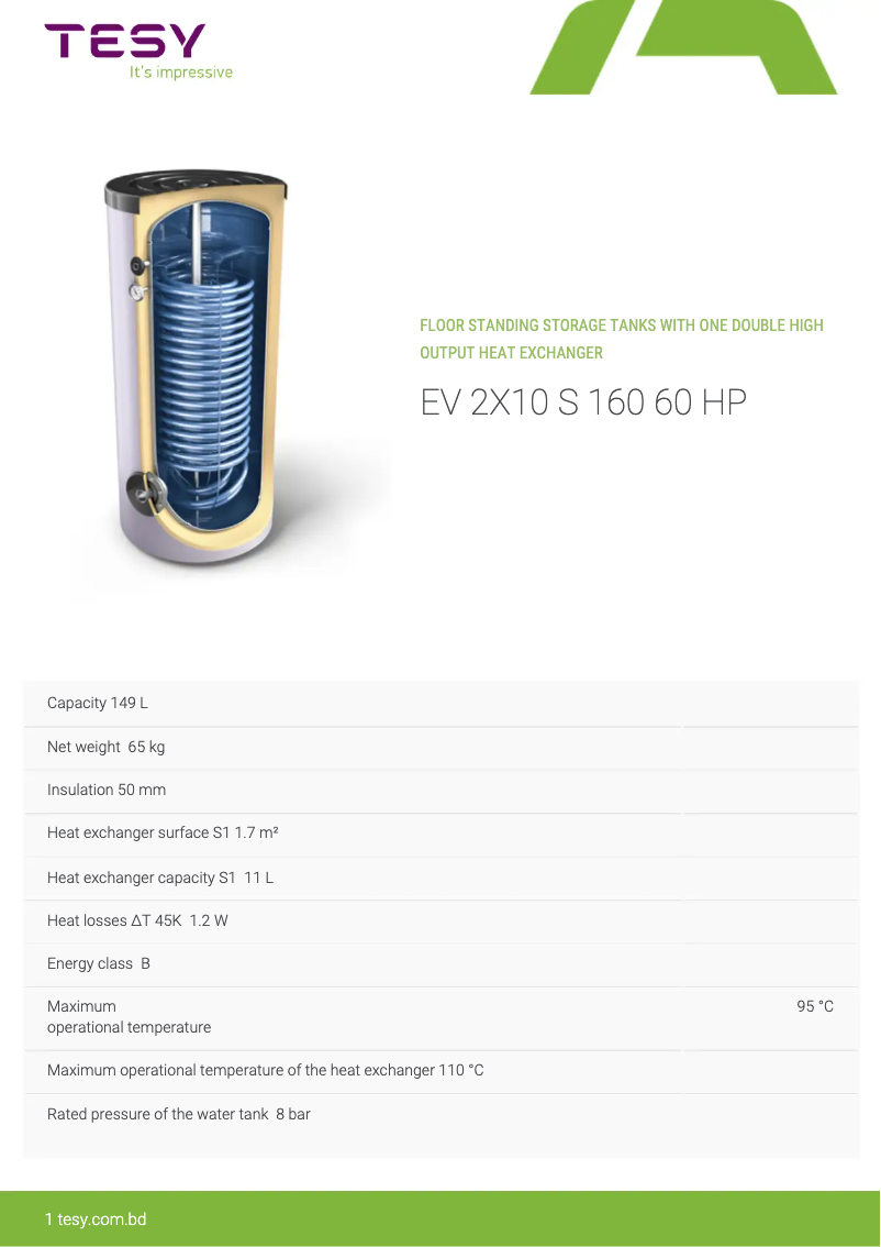 First page image of the manual for EV 2x10 S 160 60 HP