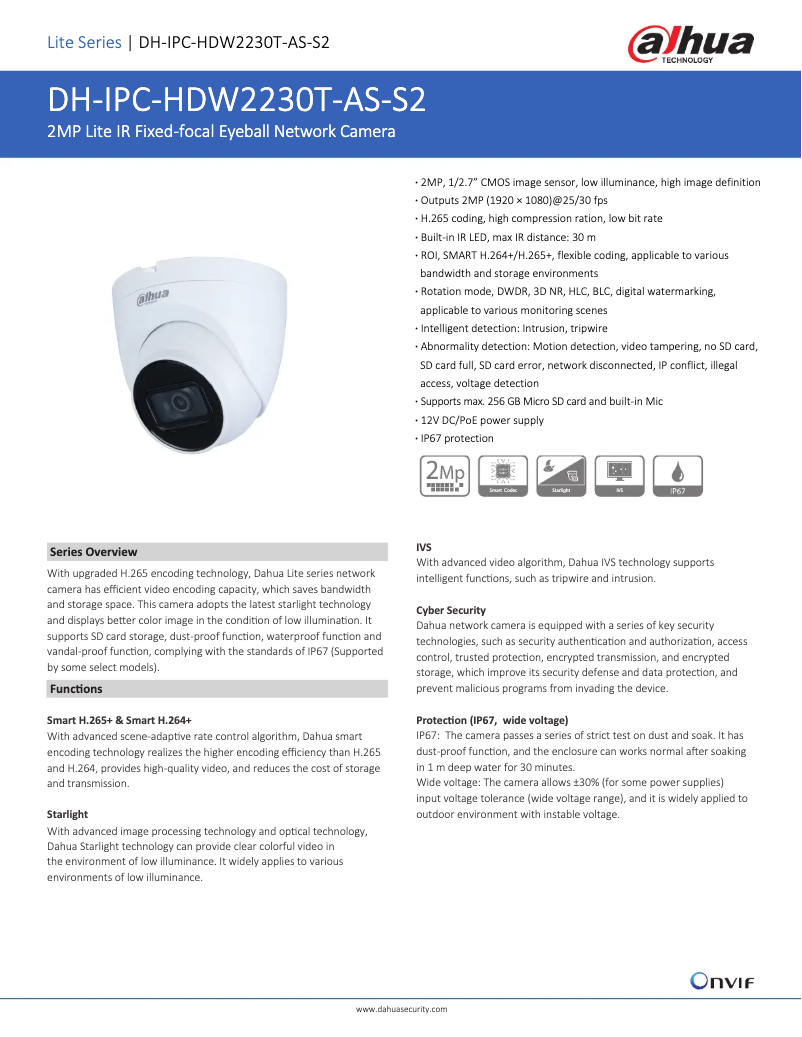 Page 1 of the manual Technical Sheet Dahua Technology IPC-HDW2230T-AS-S2