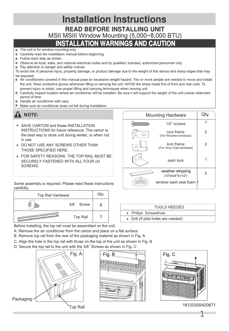First page image of the manual for FHWW084WD1