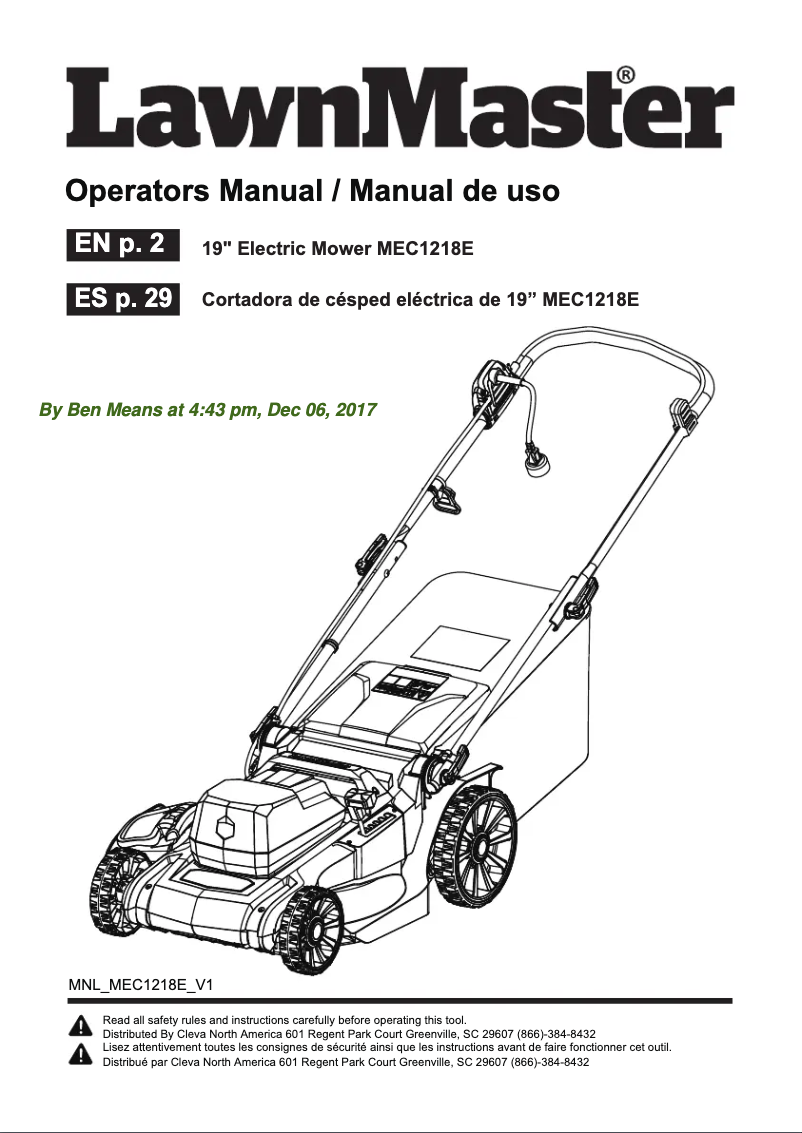 First page image of the manual for MEC1218E