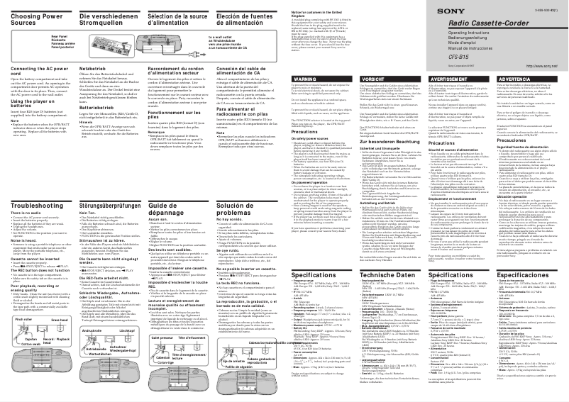 Page 1 of the manual User Manual Sony CFS-B15