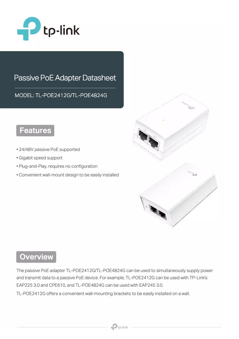 Page 1 of the manual Technical Sheet TP-Link TL-POE4824G