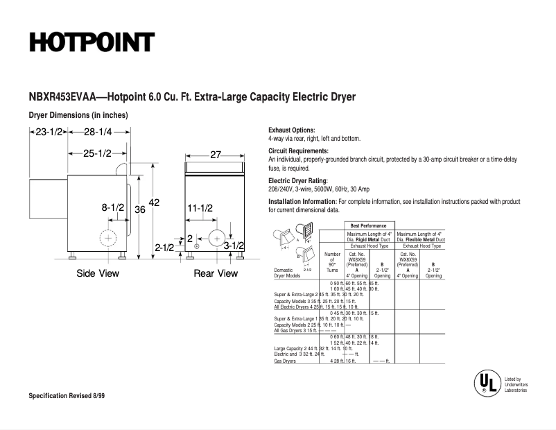 Page 1 of the manual Technical Sheet Hotpoint NBXR453EVAA