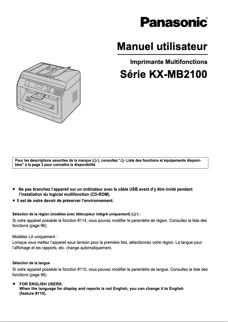 First page image of the manual for KX-MB2130