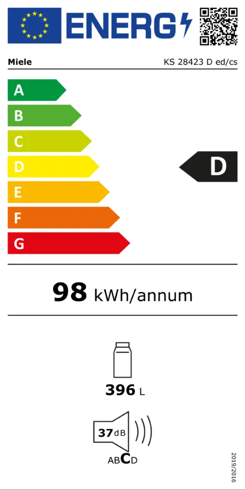 Page 1 of the manual Energy Label Miele KS 28423 D ED/CS