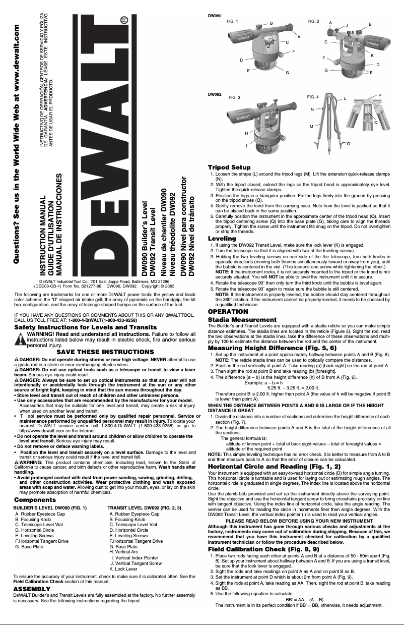 First page image of the manual for DW092