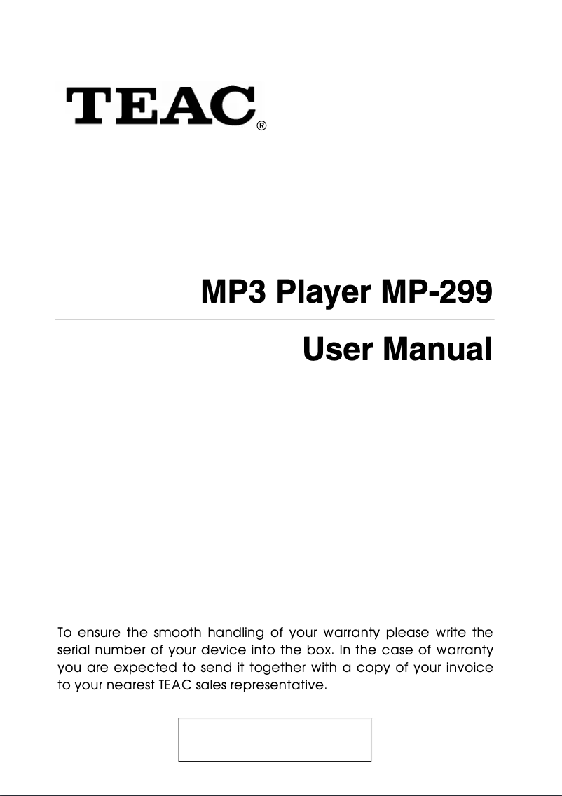 First page image of the manual for MP-299