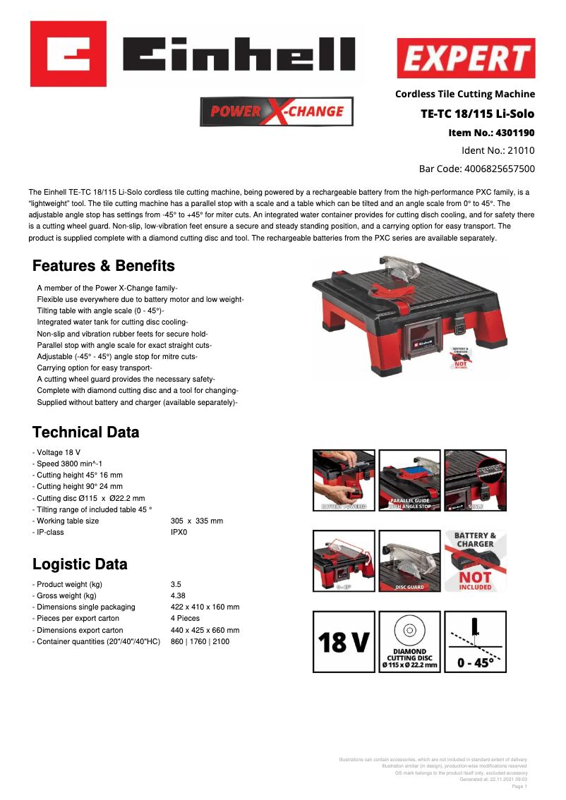 First page image of the manual for TE-TC 18/115 Li