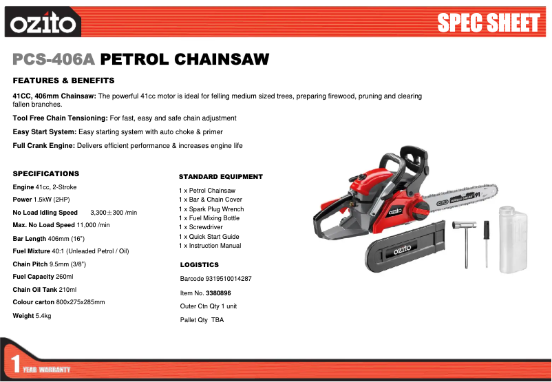 Page 1 of the manual Technical Sheet Ozito PCS-406B