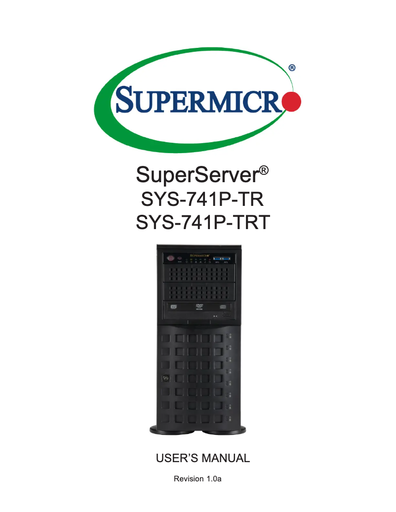 First page image of the manual for SuperServer SYS-741P-TRT