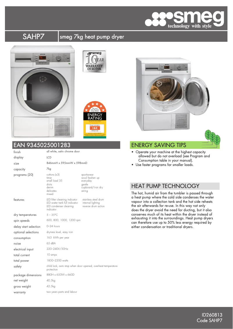 First page image of the manual for SAHP 7