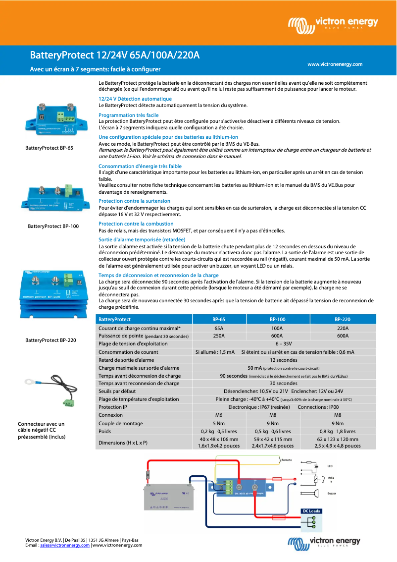 Page 1 of the manual Technical Sheet Victron Energy BatteryProtect 12/24V