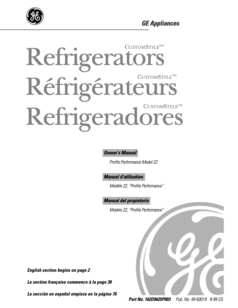 Page 1 of the manual Use and Maintenance Manual GE Profile Performance TNX22PRCLBB