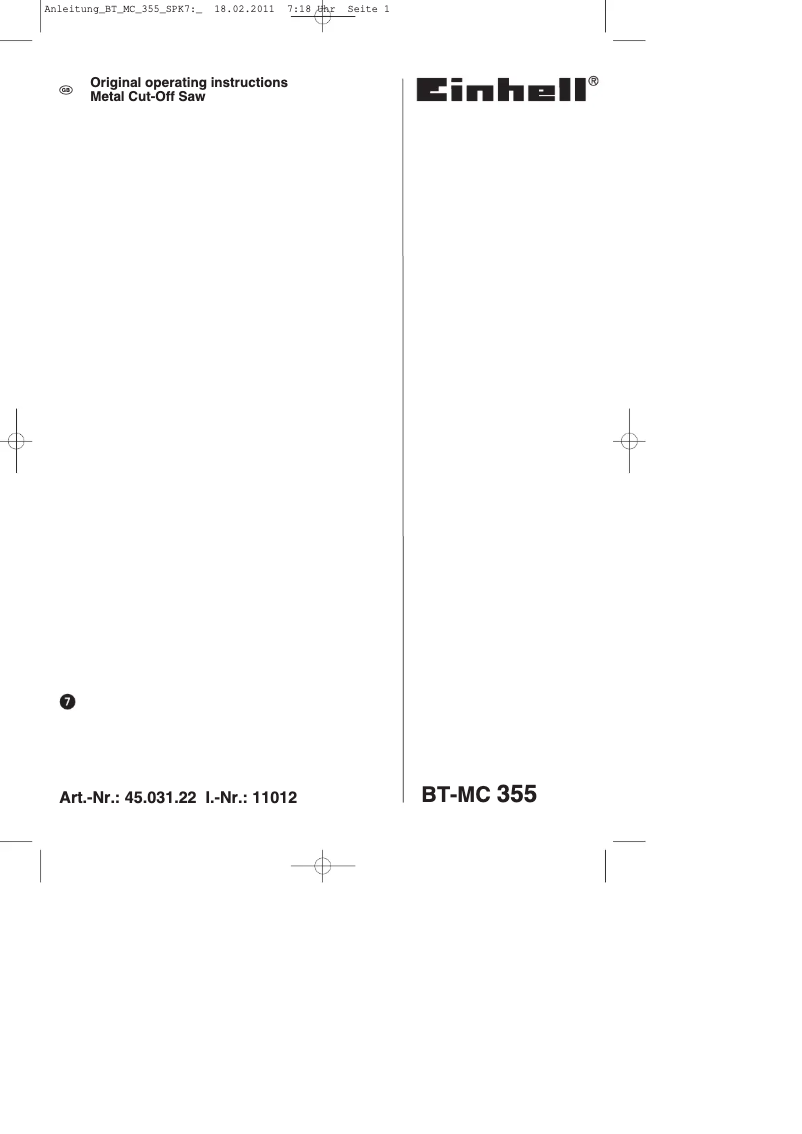 Page 1 of the manual User Manual Einhell BT-MC 355