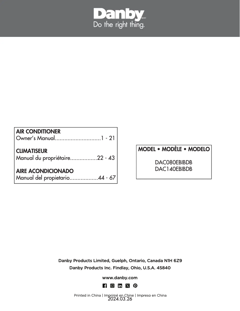 Page 1 of the manual User Manual Danby DAC080EBIBDB