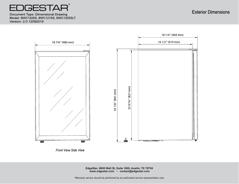 Page 1 of the manual Technical Sheet EdgeStar BWC121SS