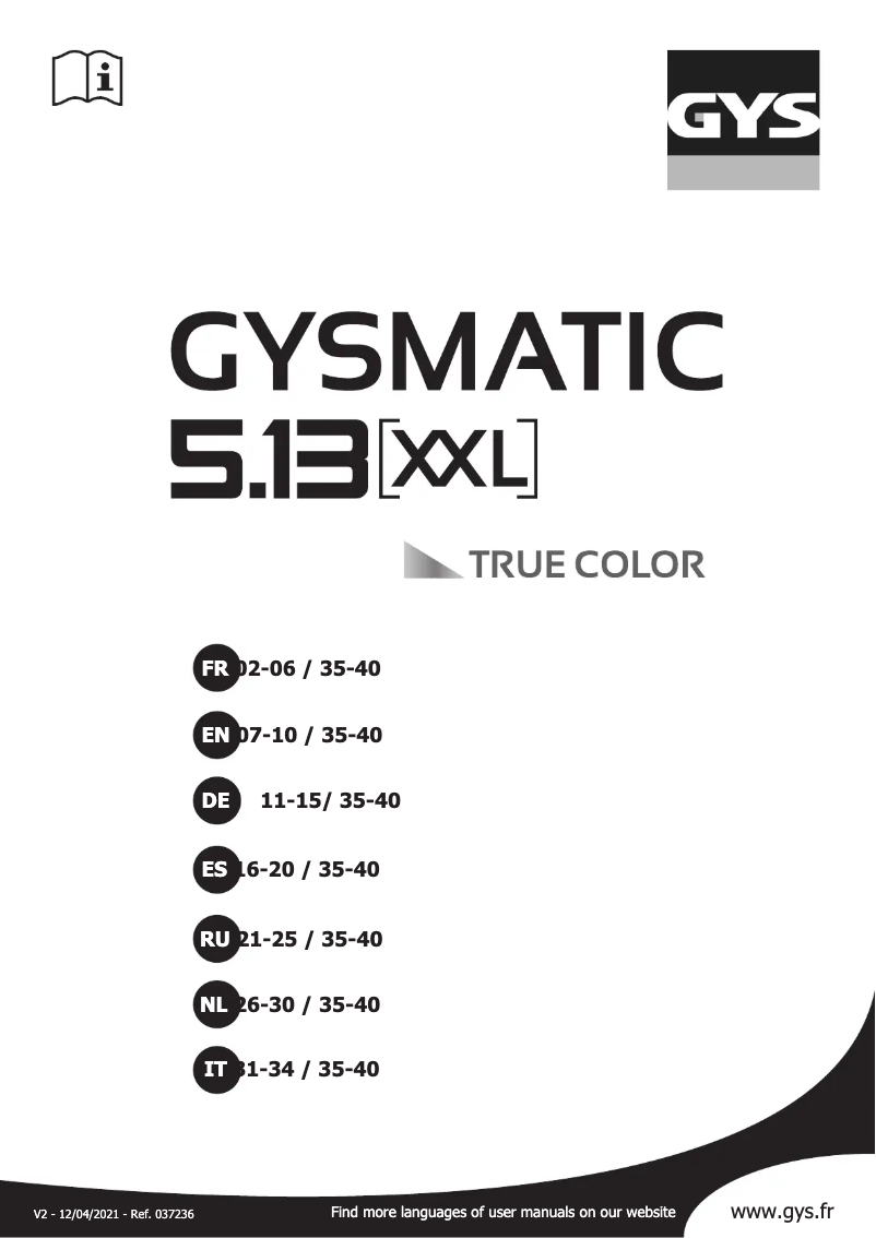 First page image of the manual for Gysmatic True Colour 5/13 XXL