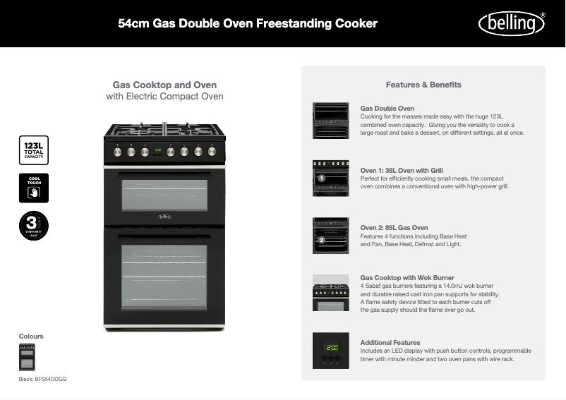Page 1 of the manual Technical Sheet Belling BFS54DOGG