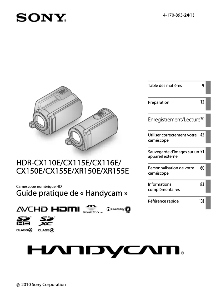First page image of the manual for HDR-CX116E