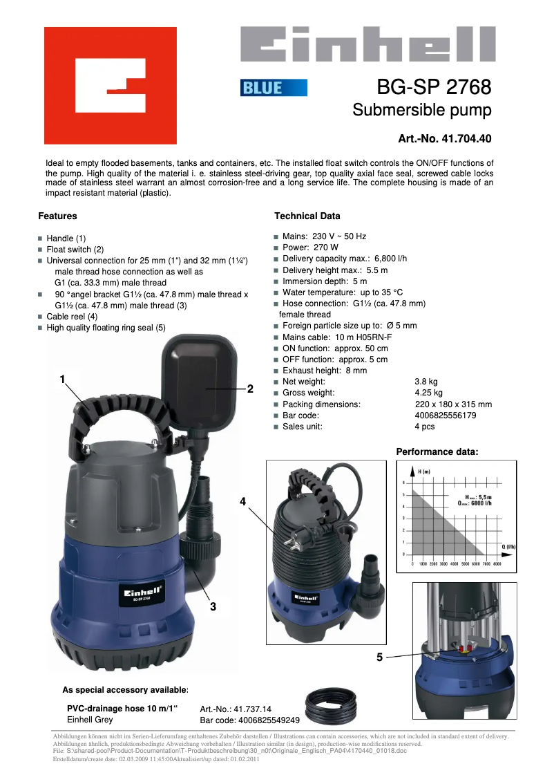 Page 1 of the manual User Manual Einhell BG-SP 2768