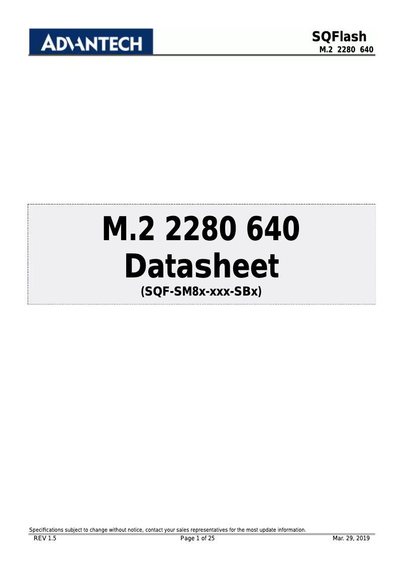 First page image of the manual for SQF-SM8M4-256G-SBC
