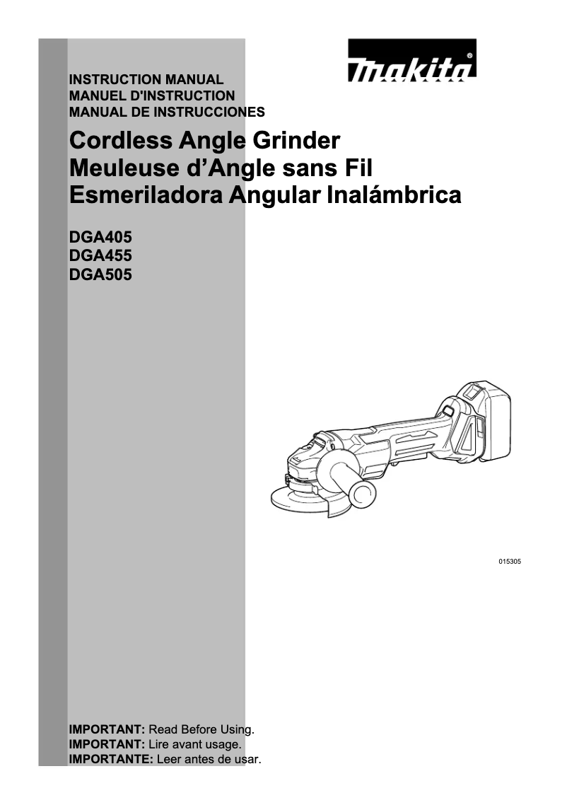 Page 1 of the manual User Manual Makita DGA455Z