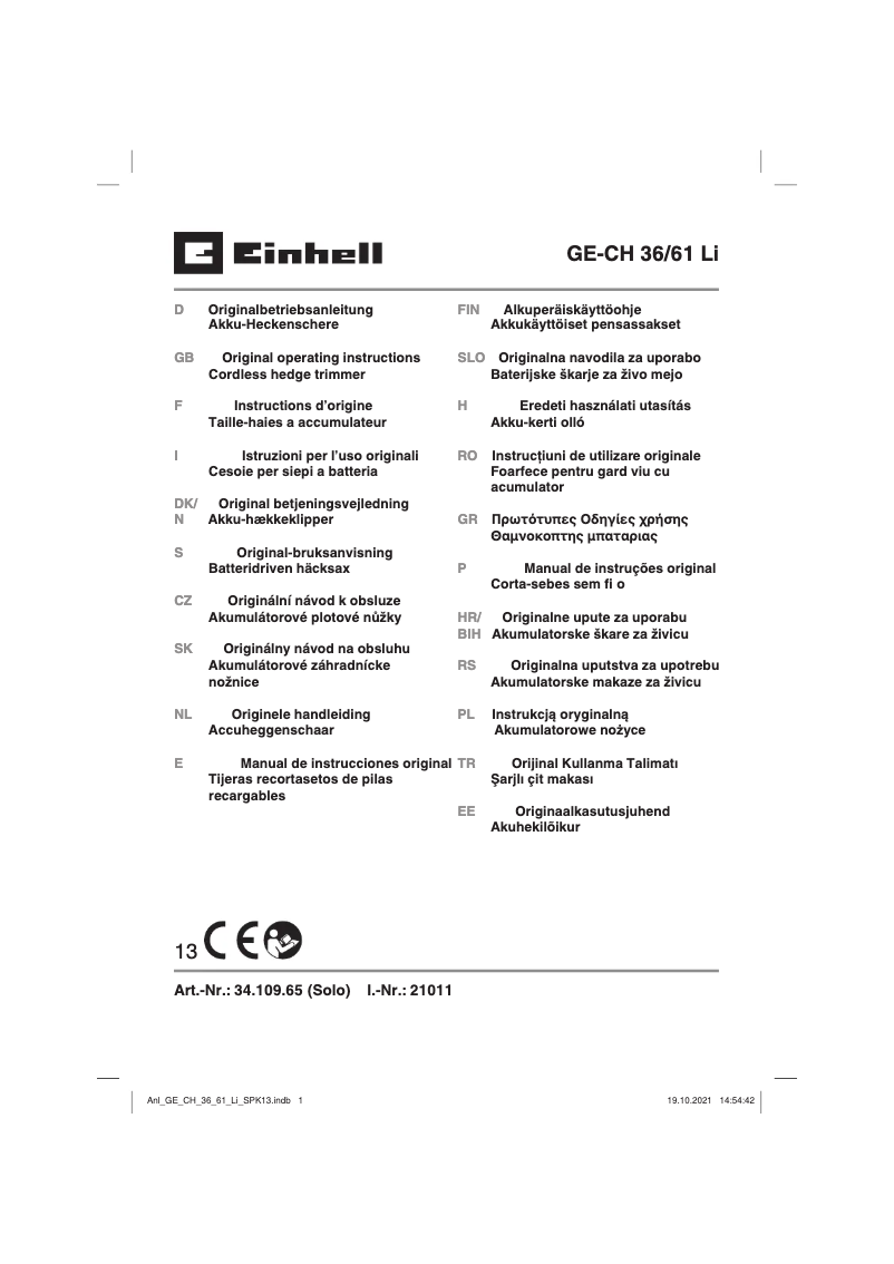 First page image of the manual for GE-CH 36/61 Li