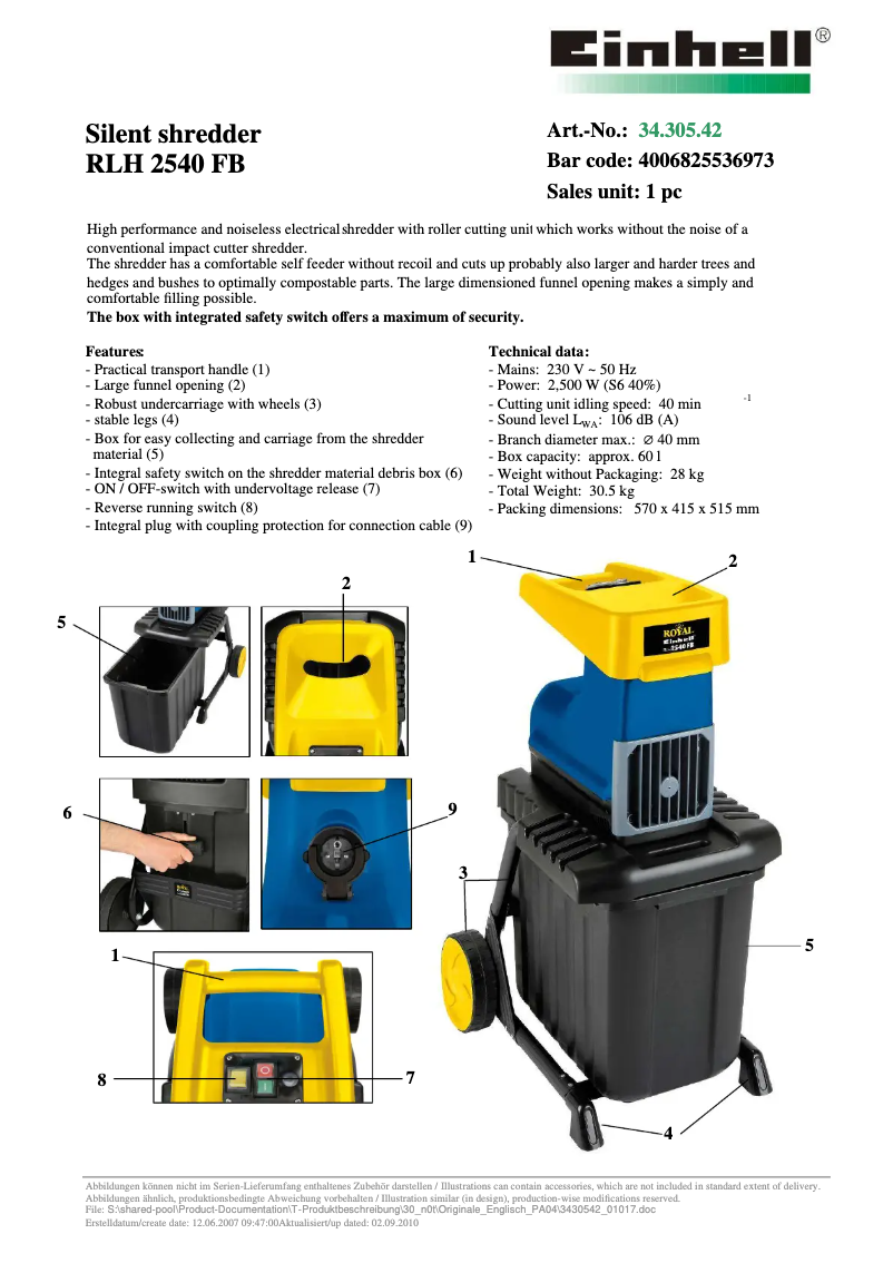 Page 1 of the manual User Manual Einhell Royal RLH 2540 FB