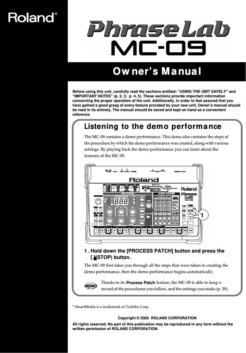 Page 1 of the manual User Manual Roland MC-09