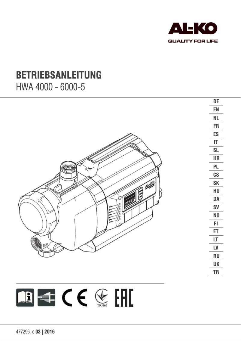 First page image of the manual for HWA 4000 Comfort