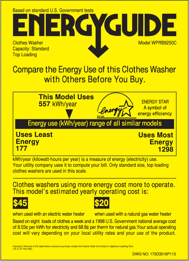 Page 1 of the manual Energy Label GE Profile WPRB9250CCC