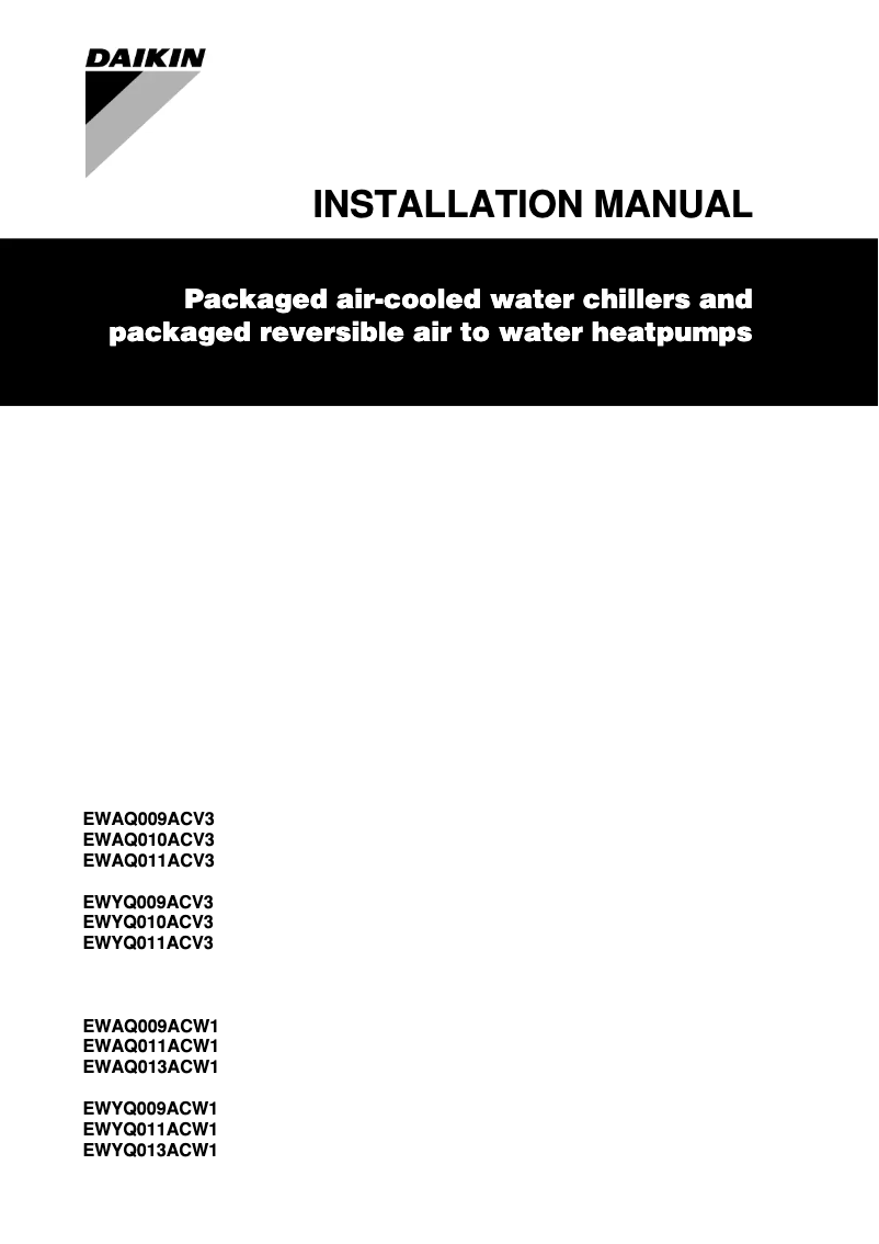 Page 1 of the manual Installation Guide Daikin EWYQ011ACV3
