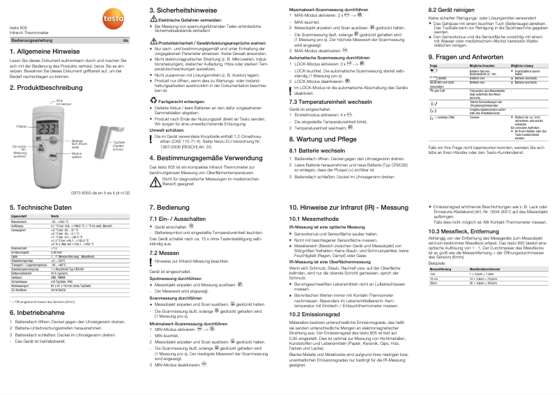 Page 1 of the manual User Manual Testo 805