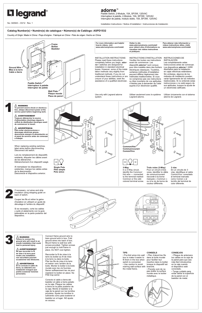 Page 1 of the manual User Manual Legrand ASPD1532W4