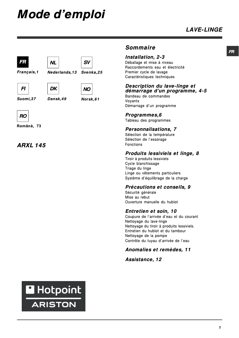 First page image of the manual for Maxi ARXL 145