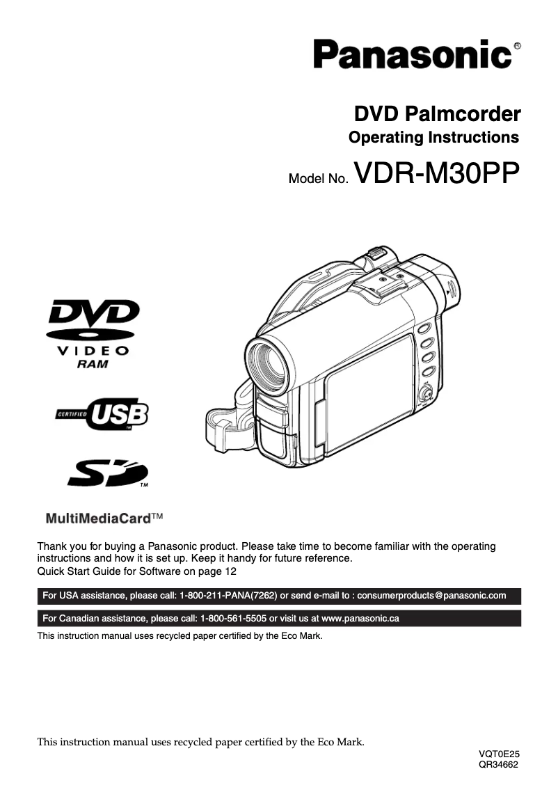 First page image of the manual for VDR-M30