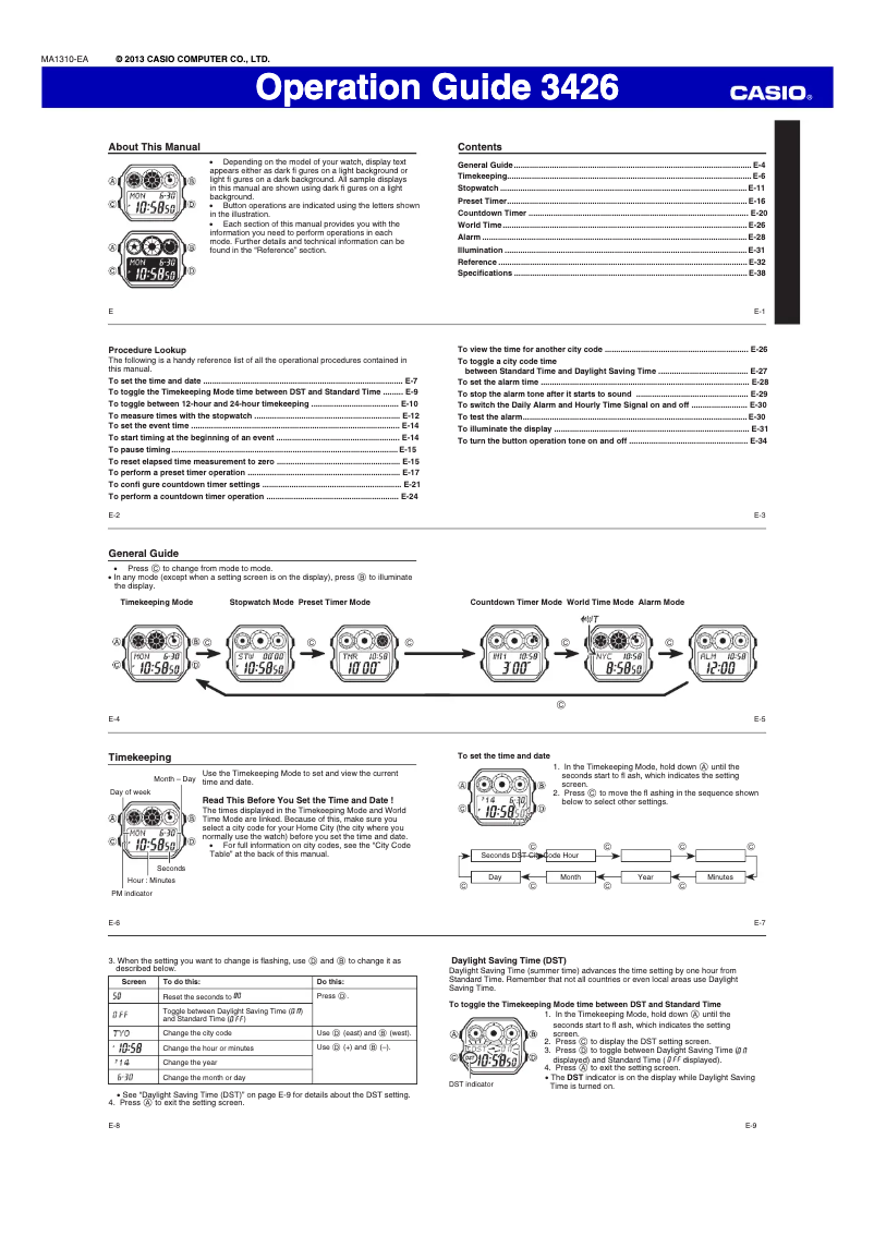 Page 1 of the manual User Manual Casio Collection AE-1300WH-4AVEF